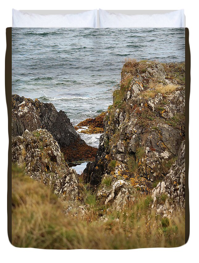 Rocky Coastline Duvet Cover featuring the photograph Coastal Textures at Crawfordsburn Vertical by Eddie Barron