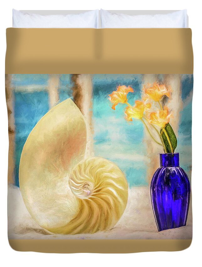 Sea Shells Nautilus Duvet Cover featuring the photograph Cobalt Blue Oasis by Kevin Lane