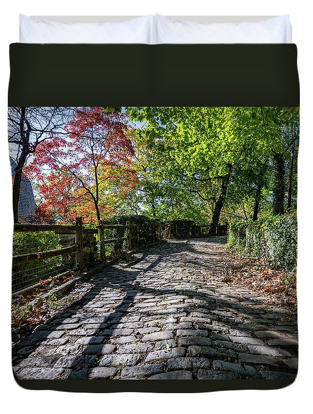 Autumn Duvet Cover featuring the photograph Cobblestones in Autumn by Kevin Suttlehan
