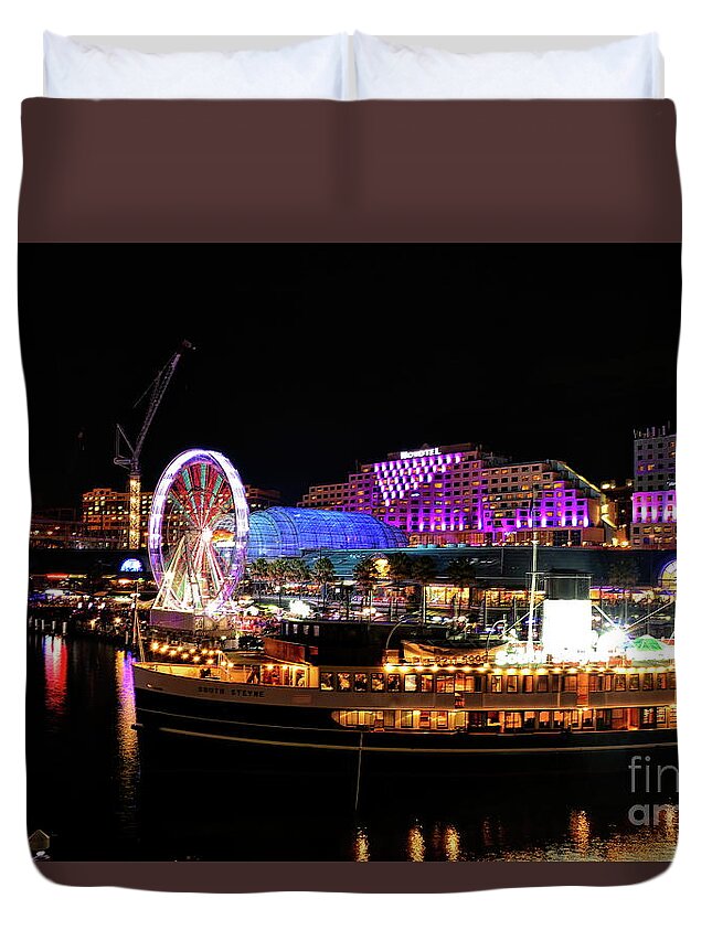 Cityscape Duvet Cover featuring the photograph Cockle Bay in VIVID Reflections by Diana Mary Sharpton