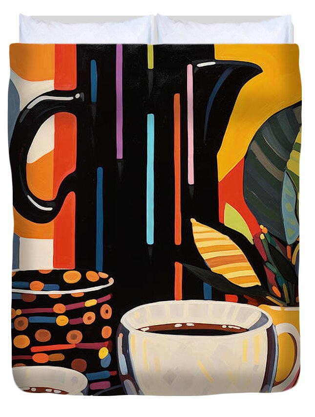 Coffee Duvet Cover featuring the painting Coffee Art by Lourry Legarde