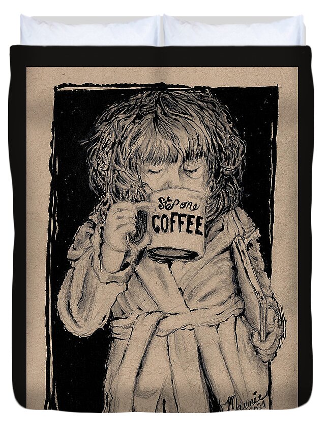 Coffee Duvet Cover featuring the drawing Coffee Girl by Marnie Clark