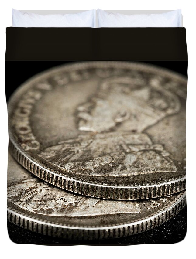 Coin Duvet Cover featuring the photograph Coin Collecting - 1917 Canadian/Newfoundland 50 Cent Side by Amelia Pearn