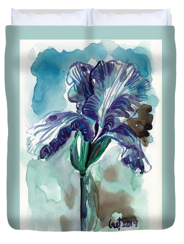 Iris Duvet Cover featuring the painting Cold Iris by George Cret