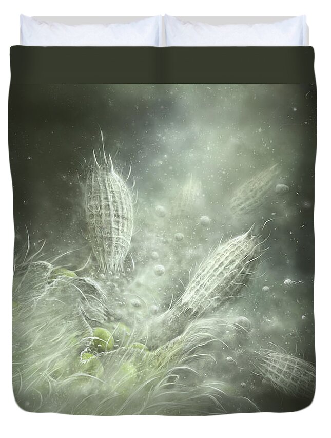 Protozoa Duvet Cover featuring the digital art Coleps Feeding Frenzy by Kate Solbakk