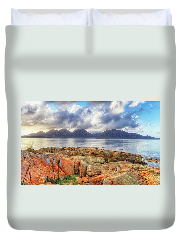 Landscape Duvet Cover featuring the photograph Coles Bay and The Hazards - Freycinet Peninsula, Tasmania by Tony Crehan