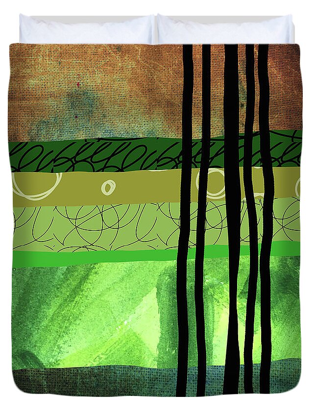 Mixed Media Collage Duvet Cover featuring the painting Collage Green by Nancy Merkle