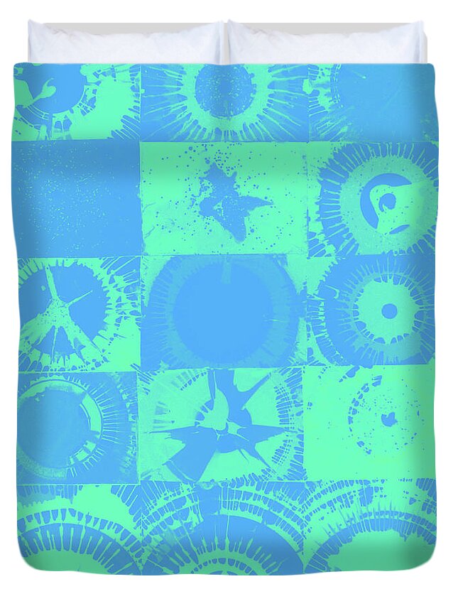 Circles Duvet Cover featuring the mixed media Color Explosion Green and Blue Version by Ali Baucom