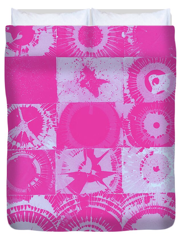 Circles Duvet Cover featuring the mixed media Color Explosion Pink and Light Purple Gradient Version by Ali Baucom
