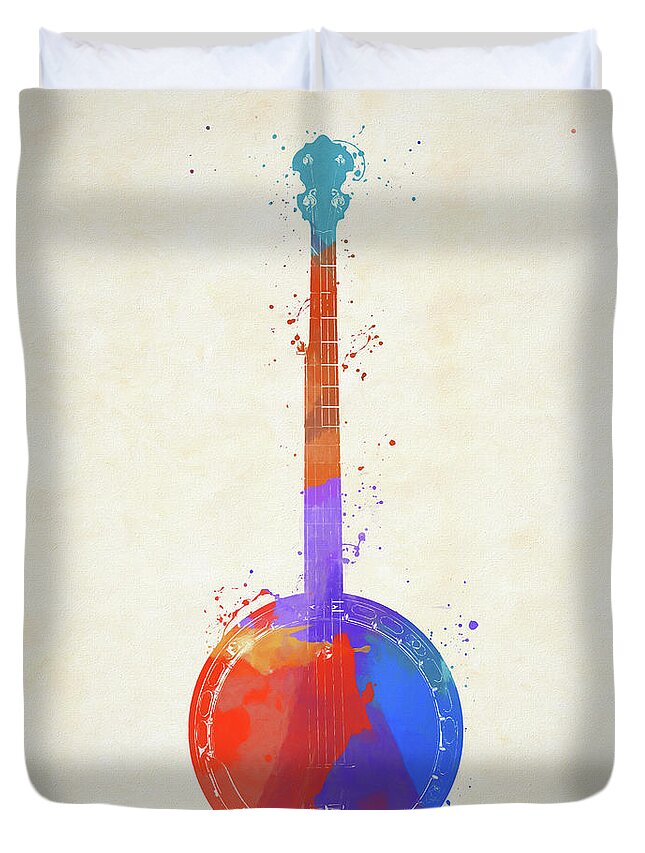 Color Splash Banjo Duvet Cover featuring the painting Color Splash Banjo by Dan Sproul