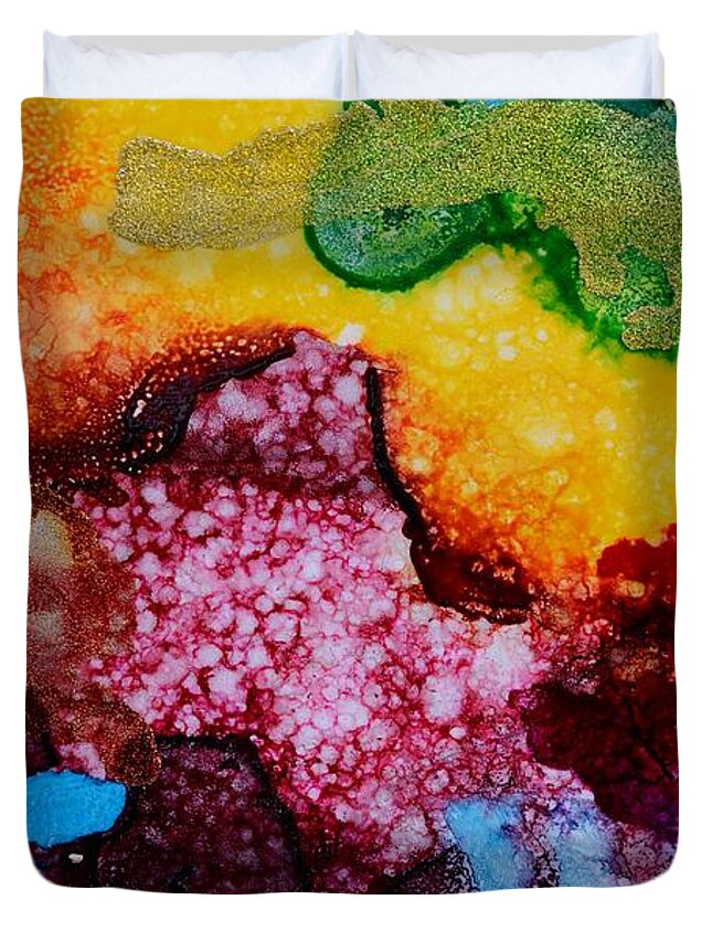 Color Burst Duvet Cover featuring the mixed media Colorburst 2 - abstract painting by Marianna Mills