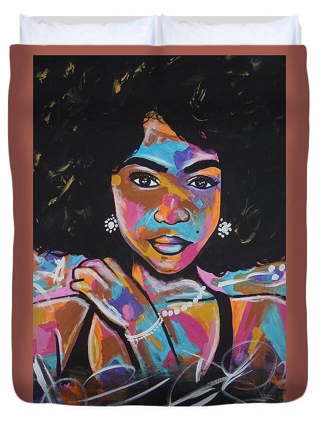 Woman Duvet Cover featuring the painting Colorful Beauty by Antonio Moore