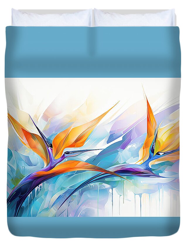 Bird Of Paradise Art Duvet Cover featuring the painting Colorful Birds Abstract Art by Lourry Legarde