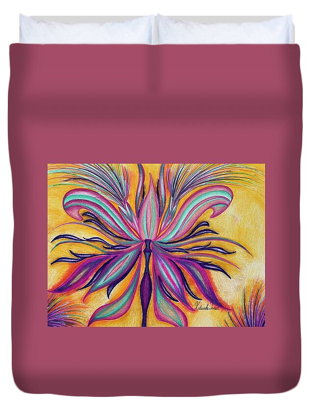 Colorful Duvet Cover featuring the drawing Colorful Bloom  by Kalunda Janae Hilton