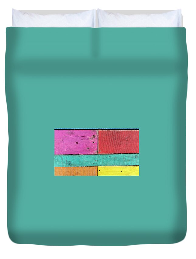 Colorful Boards Caribbean Pink Red Yellow Blue Orange Duvet Cover featuring the photograph Colorful Boards in the Caribbean by David Morehead