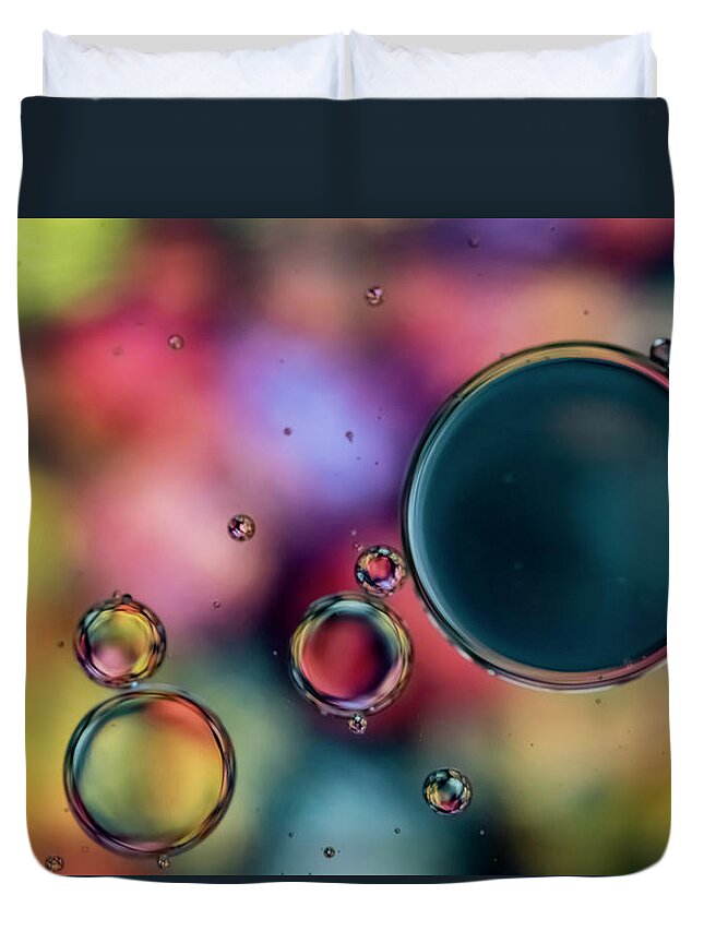 Oil Duvet Cover featuring the photograph Colorful Bubbles by Cathy Kovarik