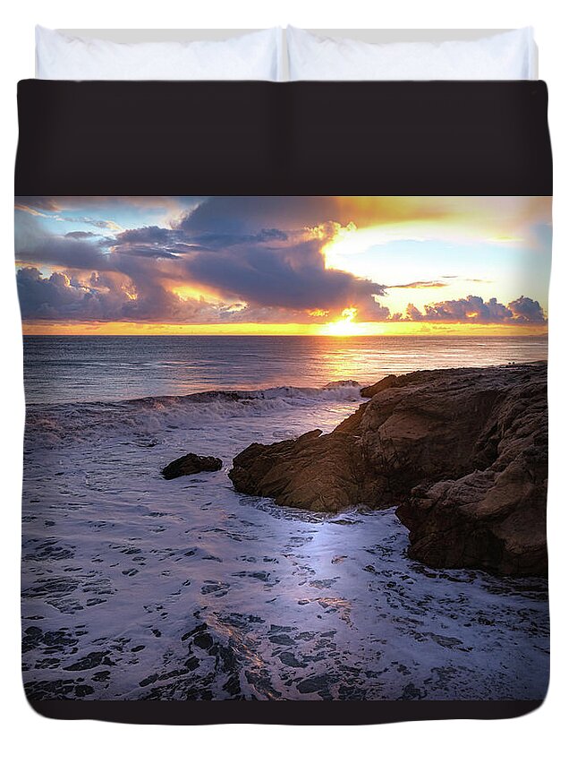 Beach Duvet Cover featuring the photograph Colorful Coastal Sunset After the Storm by Matthew DeGrushe