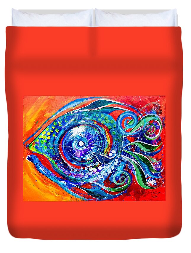 Fish Duvet Cover featuring the painting Colorful Comeback Fish by J Vincent Scarpace