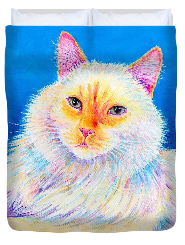 Siamese Duvet Cover featuring the painting Colorful Flame Point Siamese by Rebecca Wang