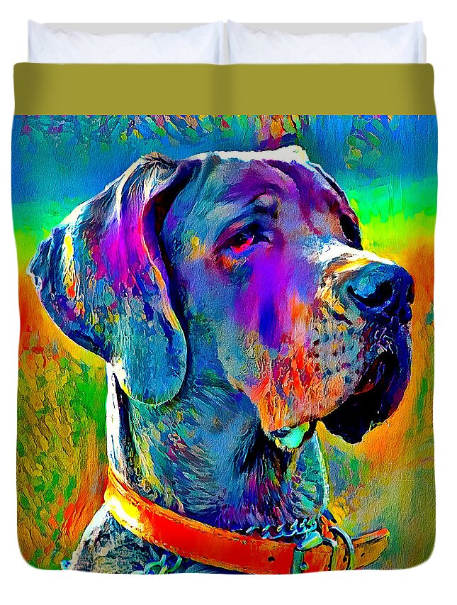 Great Dane Duvet Cover featuring the digital art Colorful Great Dane portrait - digital painting by Nicko Prints