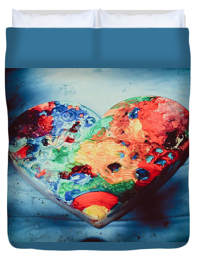 Heart Duvet Cover featuring the photograph Colorful Heart in Water by W Craig Photography