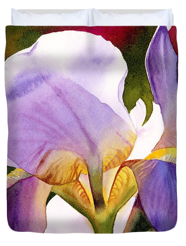 Iris Duvet Cover featuring the painting Colorful Iris by Espero Art