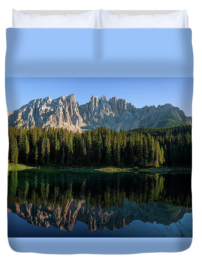 Alps Duvet Cover featuring the pyrography Colorful Lago die Carreza by Hans Partes