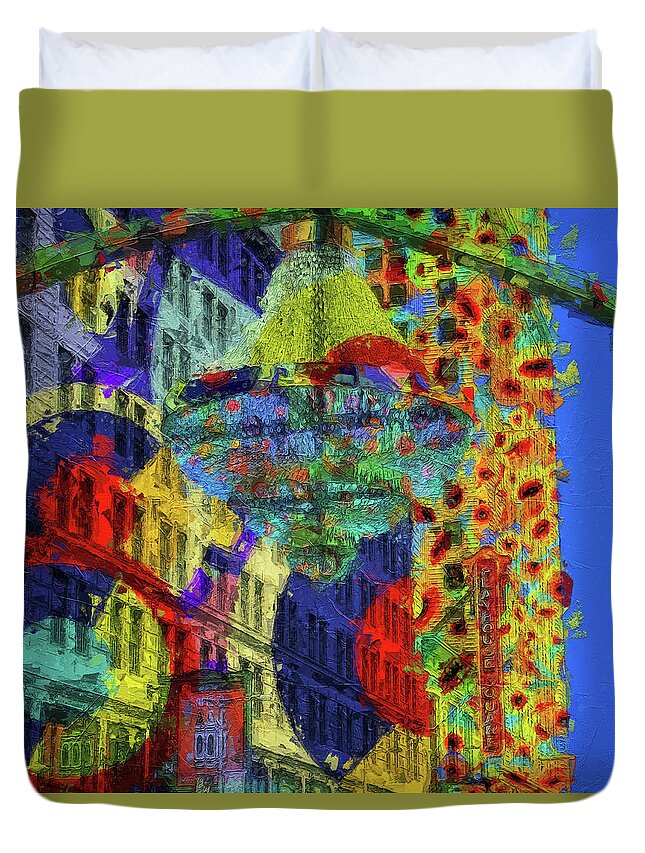 Colorful Playhouse Square Duvet Cover featuring the painting Colorful Playhouse Square by Dan Sproul