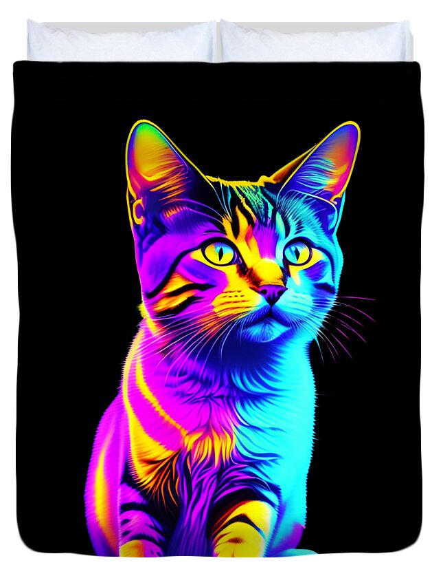 Cool Duvet Cover featuring the digital art Colorful Rainbow Kitten by Flippin Sweet Gear