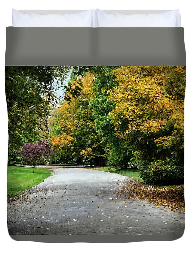 Autumn Duvet Cover featuring the photograph Colorful Road by Ed Taylor