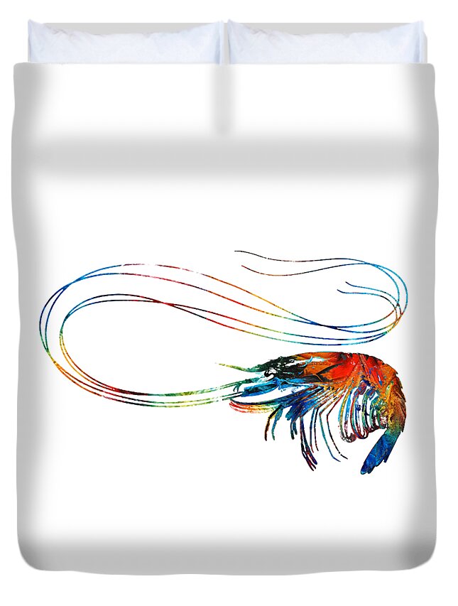Shrimp Duvet Cover featuring the painting Colorful Shrimp Art by Sharon Cummings by Sharon Cummings