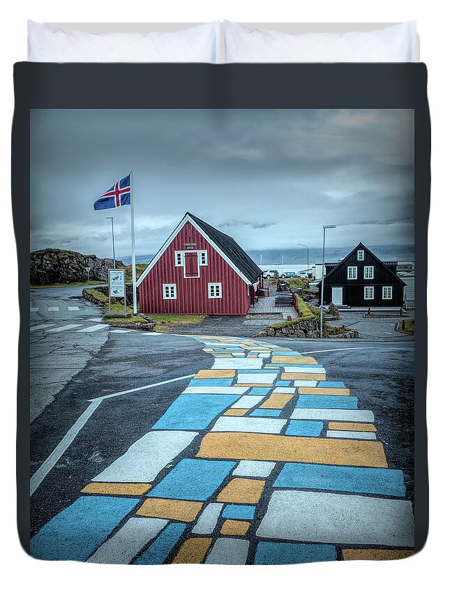 Iceland Duvet Cover featuring the photograph Colorful Street in Djupivogur by Kristia Adams