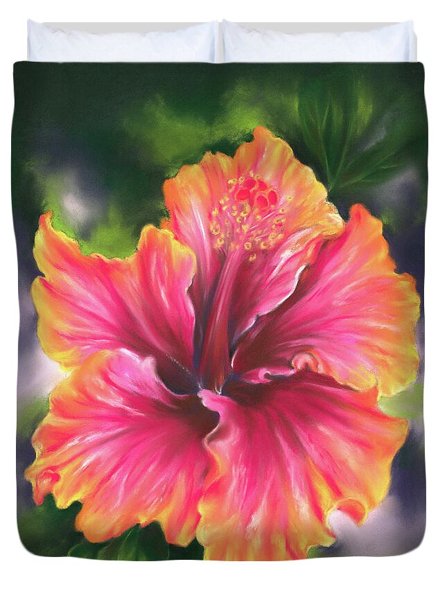 Botanical Duvet Cover featuring the painting Colorful Tropical Hibiscus Flower by MM Anderson