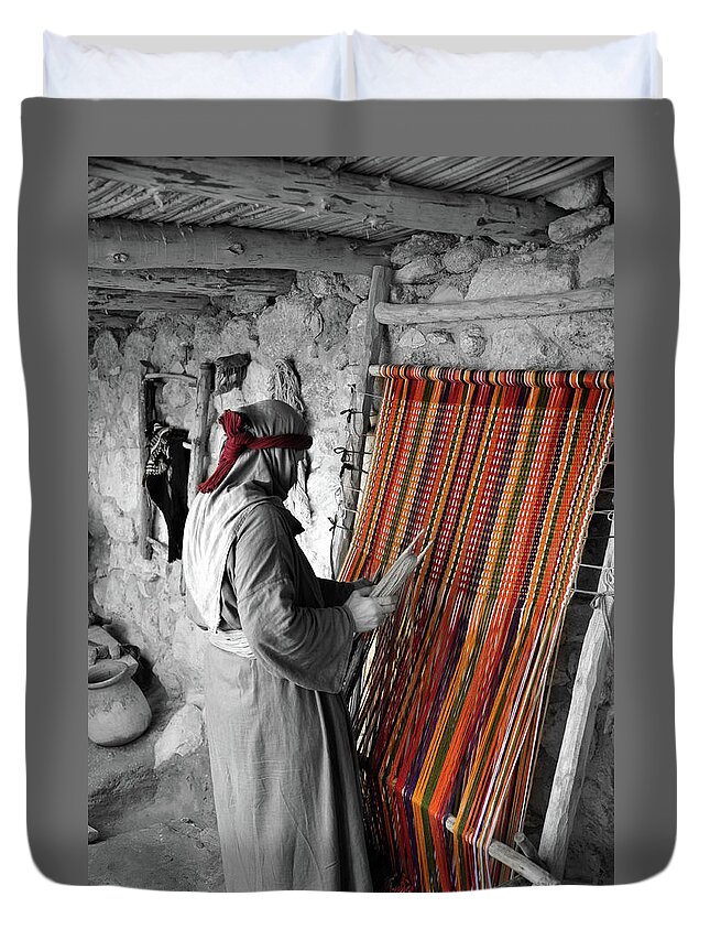 Cloth Duvet Cover featuring the photograph Colorful Weaver in Israel by James C Richardson
