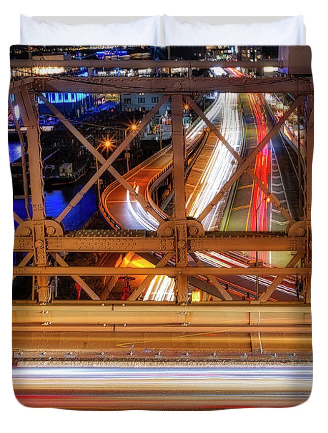 Brooklyn Bridge Duvet Cover featuring the photograph Colors and Energy of NYC by Susan Candelario