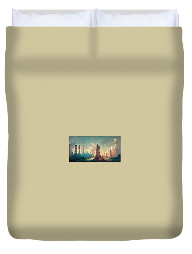 Nature Duvet Cover featuring the painting Colossal Gnarled Tree Roots Arcology Megacity Detai B46f42e4 Df11 4165 B45a 11672ddf62c5 by MotionAge Designs