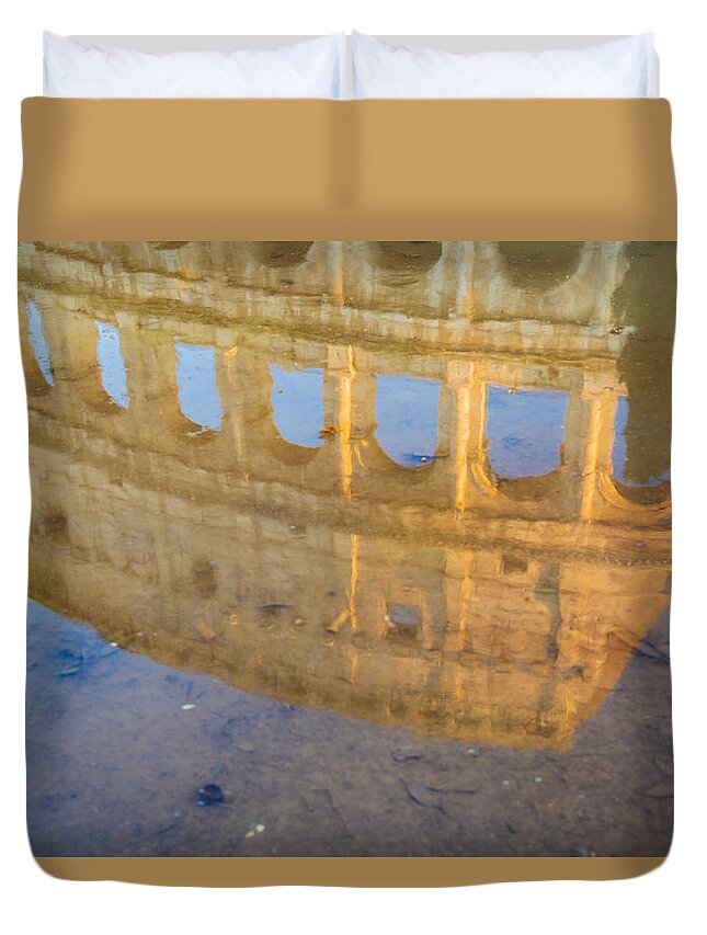 Roma Duvet Cover featuring the photograph Colosseum reflection in water by Fabiano Di Paolo