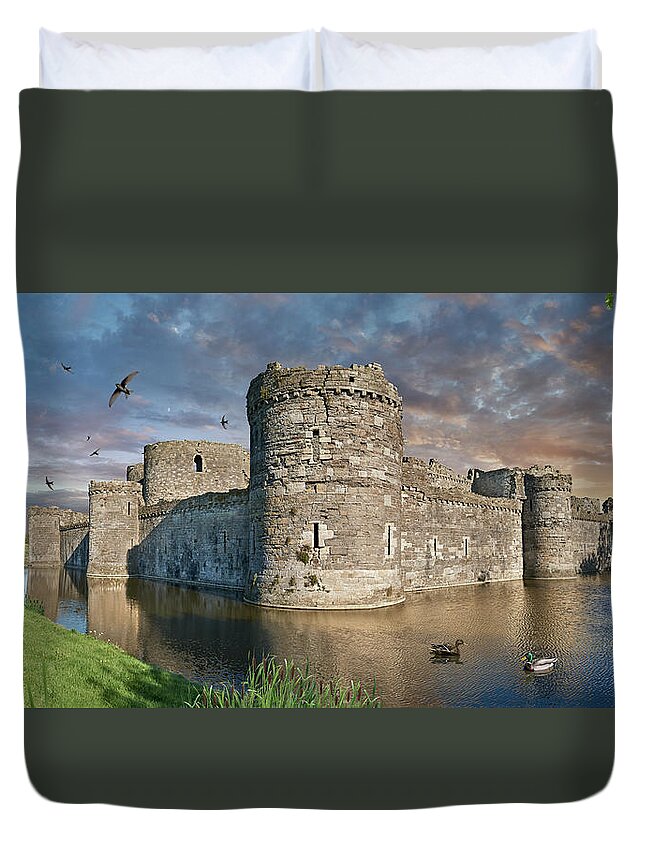 Beaumaris Castle Duvet Cover featuring the photograph Colour photo of Beaumaris Castle, Wales. by Paul E Williams