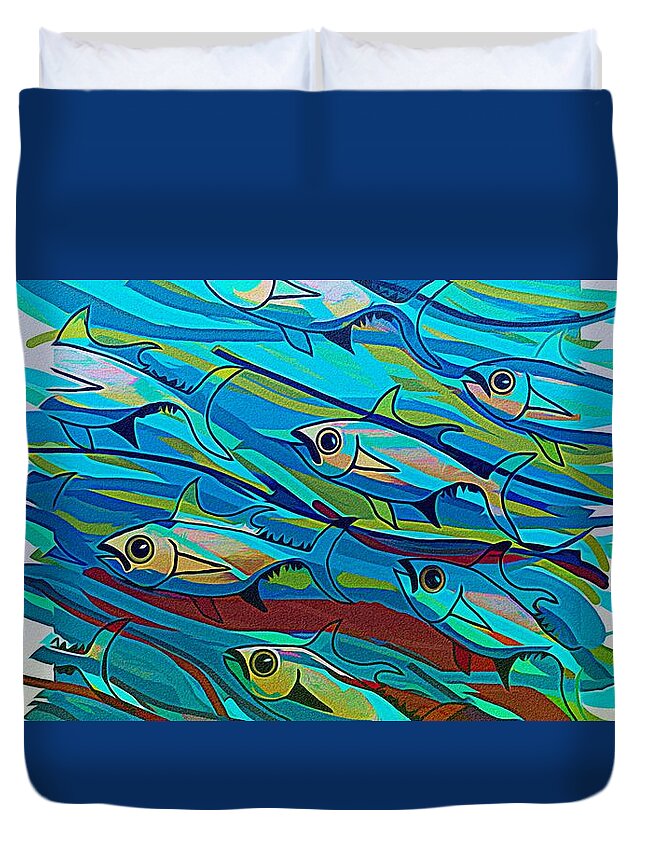 Colour Duvet Cover featuring the mixed media Coloured Water Fish Fade To White by Joan Stratton