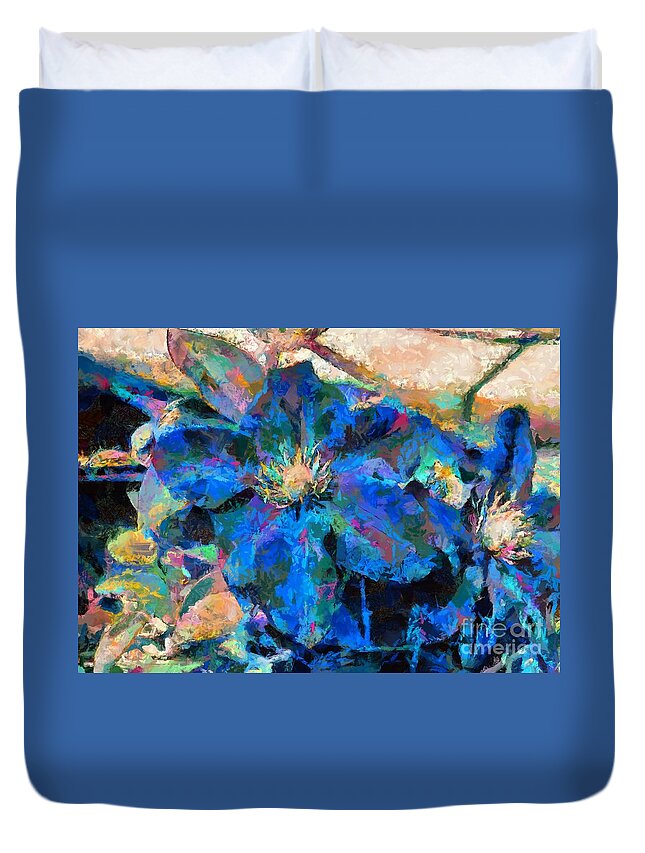 Clematis Duvet Cover featuring the digital art Colourful clematis by Fran Woods