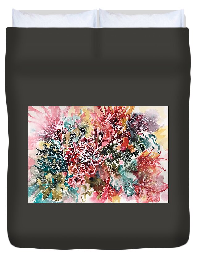 Abstract Coral Reef Painting Duvet Cover featuring the painting Colourful Coral by Chris Hobel