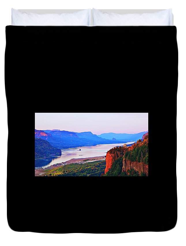 Oregon Duvet Cover featuring the photograph Columbia River Gorge Sunset by Steve Warnstaff