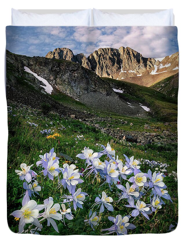 Columbines Duvet Cover featuring the photograph Columbines in the Mountains by David Soldano