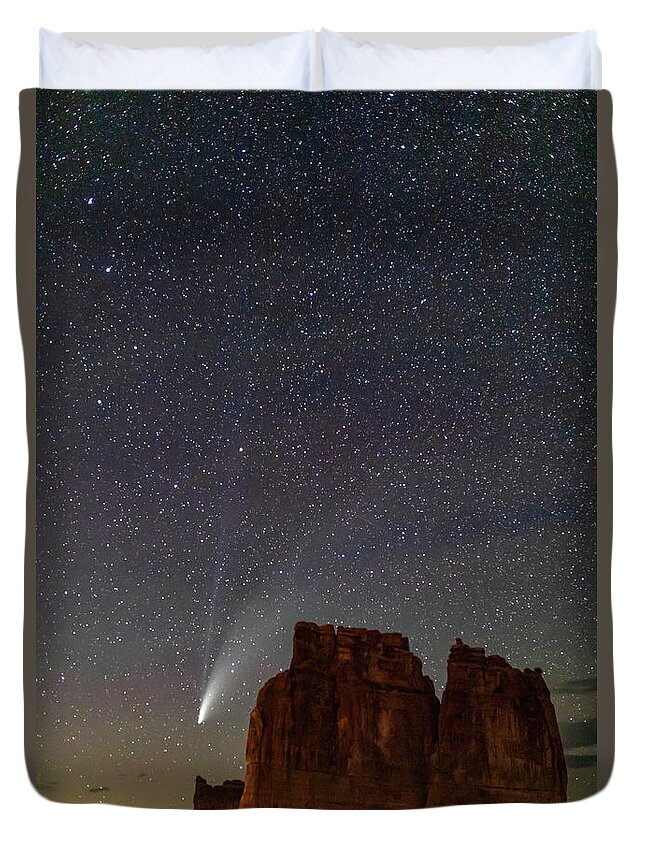 Moab Utah Night Comet Neowise Desert Colorado Plateau Duvet Cover featuring the photograph Comet NEOWISE and The Big Dipper by Dan Norris