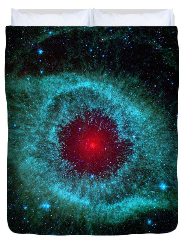 Helix Nebula Duvet Cover featuring the painting Comets Kick up Dust in Helix Nebula Space Galaxy by Tony Rubino