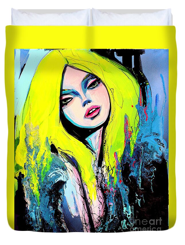 Female Figure Duvet Cover featuring the painting Comfortably Numb by Aja Trier