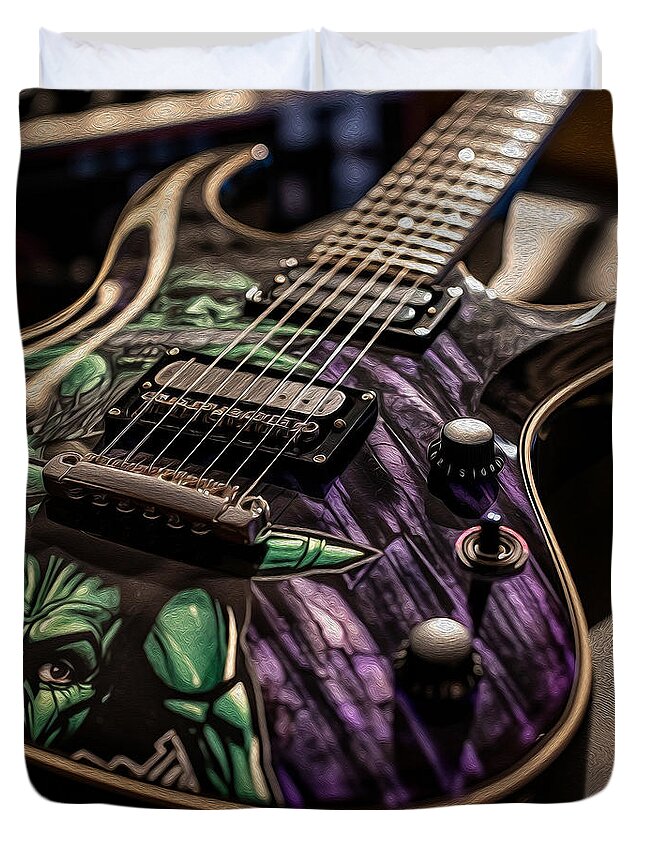 Comic Book Electric Guitar - Oil Style Duvet Cover by Nels Griffin