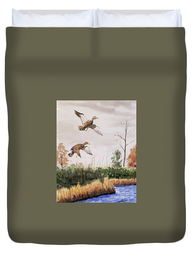 Wildlife Duvet Cover featuring the painting Coming In by Stanton Allaben