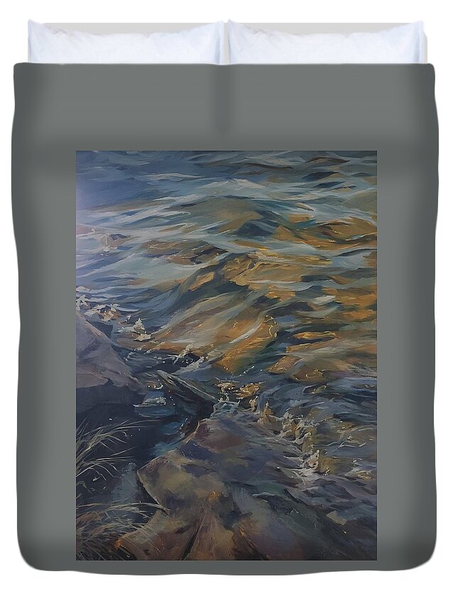 Shoreline Duvet Cover featuring the painting Coming to Shore by Sheila Romard