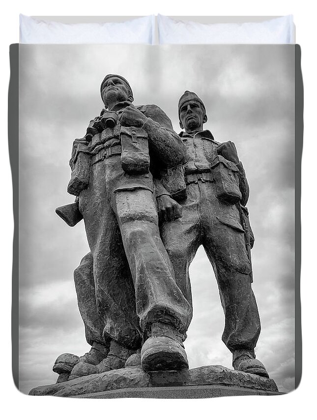 Commando Memorial Duvet Cover featuring the photograph Commando memorial mono by Steev Stamford